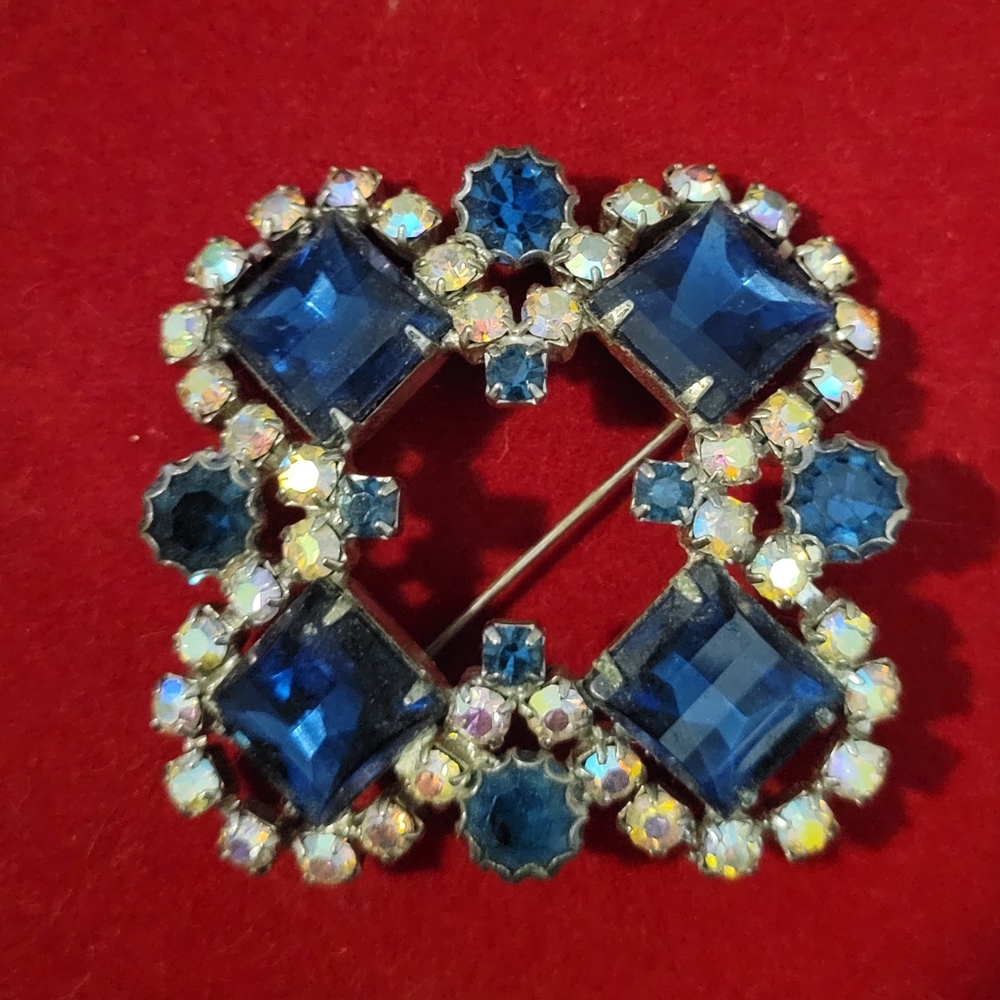 Vintage Blue Rhinestone Brooch